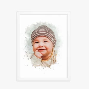 Custom Baby Portrait Watercolor Framed Fine Art