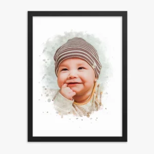 Custom Baby Portrait Watercolor Framed Poster