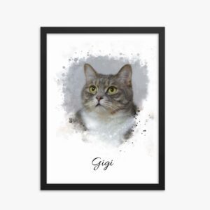 Custom Cat Portrait Watercolor Framed Poster